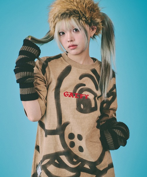 GALFY(ガルフィー)の「【GALFY/ガルフィー】デッカわんちゃん Tee(Tシャツ/カットソー・メンズ・ベージュ/パープル/ブラック・XL/L)」の2枚目の写真