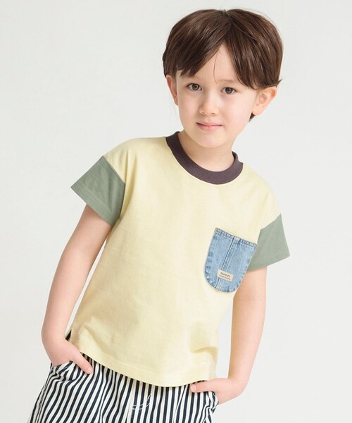 BRANSHES（ブランシェス）の「デニムポケット半袖Tシャツ（Tシャツ/カットソー・キッズ・チャコールグレー/ネイビー/カーキオリーブ/アイボリー/カラフル・120/110/100/90/160/150/140/70/130/80）」の5枚目の写真