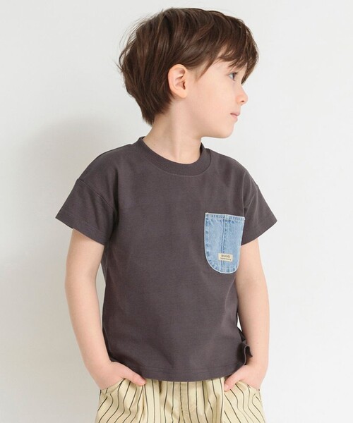 BRANSHES（ブランシェス）の「デニムポケット半袖Tシャツ（Tシャツ/カットソー・キッズ・チャコールグレー/ネイビー/カーキオリーブ/アイボリー/カラフル・120/110/100/90/160/150/140/70/130/80）」の3枚目の写真