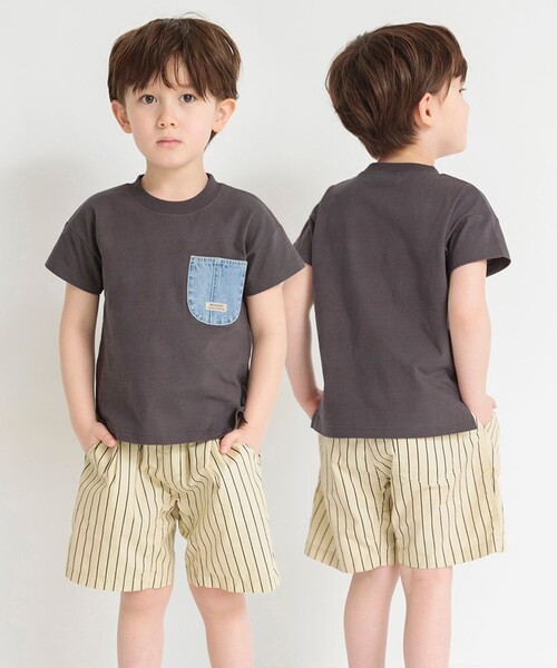 BRANSHES（ブランシェス）の「デニムポケット半袖Tシャツ（Tシャツ/カットソー・キッズ・チャコールグレー/ネイビー/カーキオリーブ/アイボリー/カラフル・120/110/100/90/160/150/140/70/130/80）」の15枚目の写真