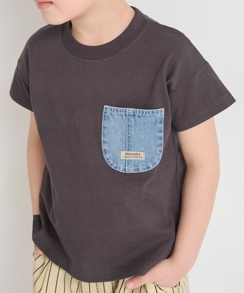 BRANSHES（ブランシェス）の「デニムポケット半袖Tシャツ（Tシャツ/カットソー・キッズ・チャコールグレー/ネイビー/カーキオリーブ/アイボリー/カラフル・120/110/100/90/160/150/140/70/130/80）」の16枚目の写真