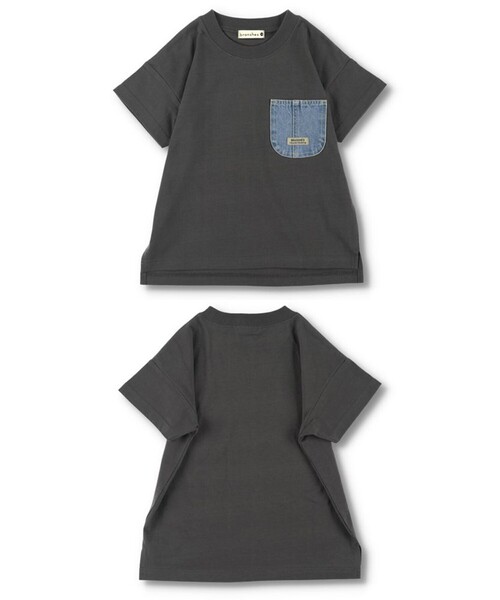 BRANSHES（ブランシェス）の「デニムポケット半袖Tシャツ（Tシャツ/カットソー・キッズ・チャコールグレー/ネイビー/カーキオリーブ/アイボリー/カラフル・120/110/100/90/160/150/140/70/130/80）」の6枚目の写真