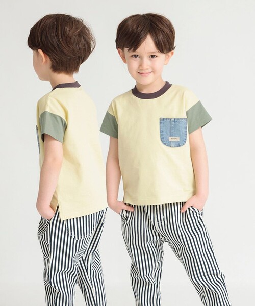 BRANSHES（ブランシェス）の「デニムポケット半袖Tシャツ（Tシャツ/カットソー・キッズ・チャコールグレー/ネイビー/カーキオリーブ/アイボリー/カラフル・120/110/100/90/160/150/140/70/130/80）」の7枚目の写真