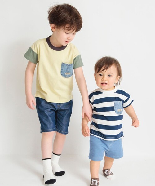 BRANSHES（ブランシェス）の「デニムポケット半袖Tシャツ（Tシャツ/カットソー・キッズ・チャコールグレー/ネイビー/カーキオリーブ/アイボリー/カラフル・120/110/100/90/160/150/140/70/130/80）」の9枚目の写真