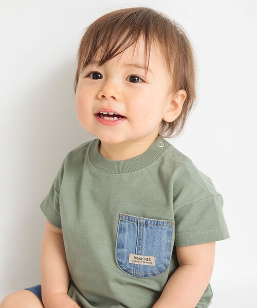 BRANSHES（ブランシェス）の「デニムポケット半袖Tシャツ（Tシャツ/カットソー・キッズ・チャコールグレー/ネイビー/カーキオリーブ/アイボリー/カラフル・120/110/100/90/160/150/140/70/130/80）」の4枚目の写真