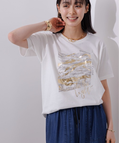 Eimee Law(エイミーロウ)の「マーブル×箔ロゴTシャツ(Tシャツ/カットソー・レディース・スミクロ/オフホワイト・38)」の4枚目の写真