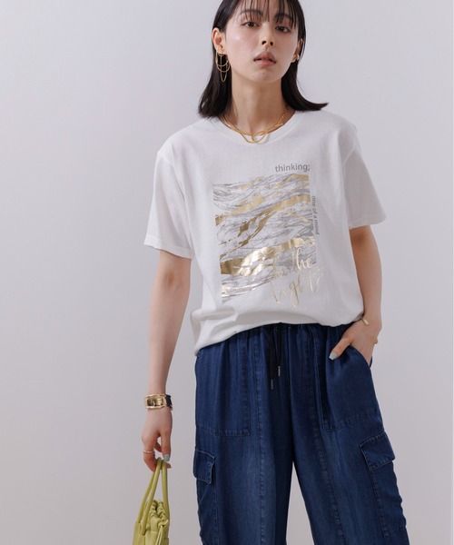 Eimee Law(エイミーロウ)の「マーブル×箔ロゴTシャツ(Tシャツ/カットソー・レディース・スミクロ/オフホワイト・38)」の5枚目の写真