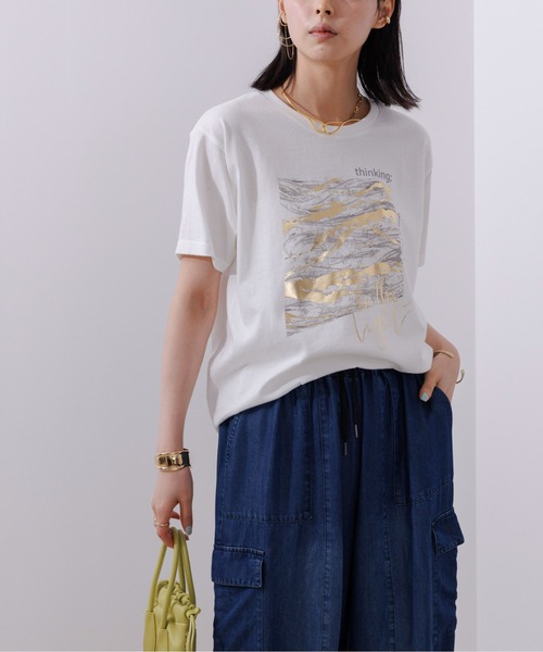 Eimee Law(エイミーロウ)の「マーブル×箔ロゴTシャツ(Tシャツ/カットソー・レディース・スミクロ/オフホワイト・38)」の6枚目の写真
