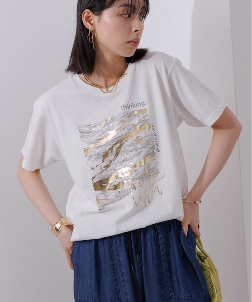 Eimee Law(エイミーロウ)の「マーブル×箔ロゴTシャツ(Tシャツ/カットソー・レディース・スミクロ/オフホワイト・38)」の11枚目の写真