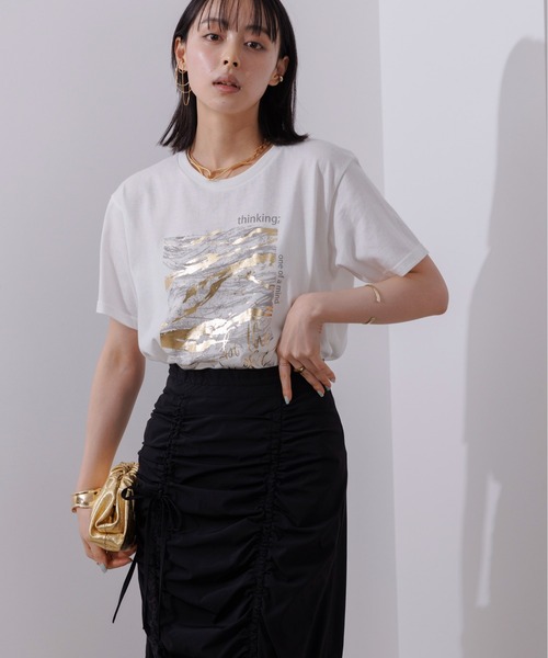 Eimee Law(エイミーロウ)の「マーブル×箔ロゴTシャツ(Tシャツ/カットソー・レディース・スミクロ/オフホワイト・38)」の13枚目の写真