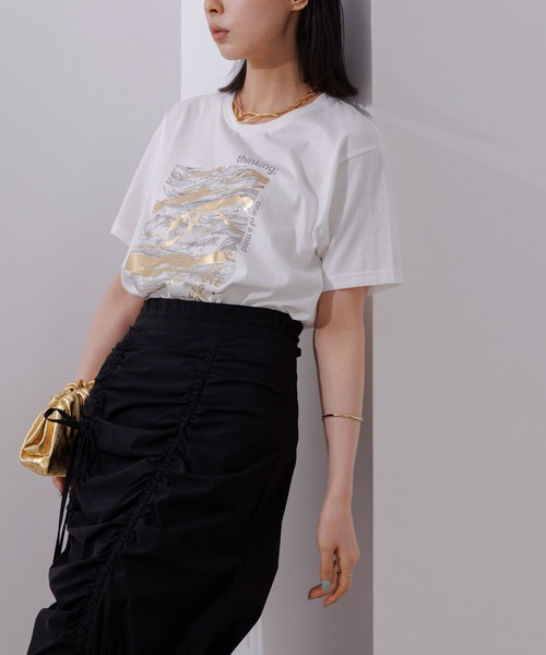 Eimee Law(エイミーロウ)の「マーブル×箔ロゴTシャツ(Tシャツ/カットソー・レディース・スミクロ/オフホワイト・38)」の15枚目の写真