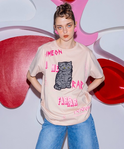 SIMEON FARRAR(シメオンファラー)の「SIMEON FARRAR / SCRIBBLE PATCH CAT T-shirt(Tシャツ/カットソー・レディース・ライトピンク・FREE)」の4枚目の写真