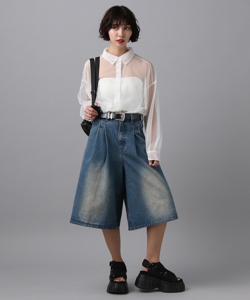 PAGEBOY(ページボーイ)の「チュールシアーシャツ(シャツ/ブラウス・レディース・チャコール/ブラック/ホワイト・FREE)」の5枚目の写真