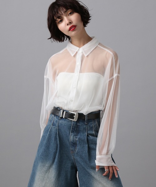 PAGEBOY(ページボーイ)の「チュールシアーシャツ(シャツ/ブラウス・レディース・チャコール/ブラック/ホワイト・FREE)」の10枚目の写真