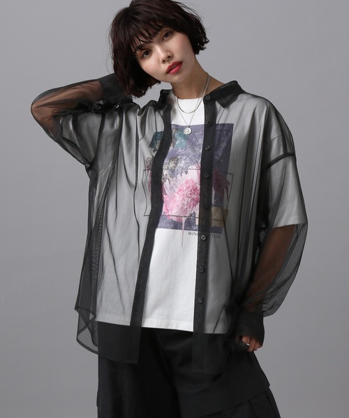 PAGEBOY(ページボーイ)の「チュールシアーシャツ(シャツ/ブラウス・レディース・チャコール/ブラック/ホワイト・FREE)」の18枚目の写真