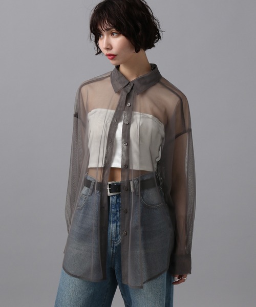 PAGEBOY(ページボーイ)の「チュールシアーシャツ(シャツ/ブラウス・レディース・チャコール/ブラック/ホワイト・FREE)」の21枚目の写真