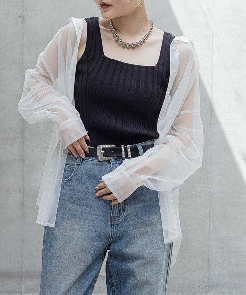 PAGEBOY(ページボーイ)の「チュールシアーシャツ(シャツ/ブラウス・レディース・チャコール/ブラック/ホワイト・FREE)」の11枚目の写真