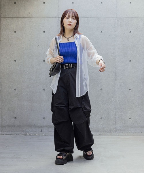 PAGEBOY(ページボーイ)の「チュールシアーシャツ(シャツ/ブラウス・レディース・チャコール/ブラック/ホワイト・FREE)」の8枚目の写真