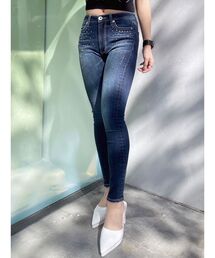 GYDA | ミドルウエストcross pointビジュースキニーデニムパンツ(デニムパンツ)