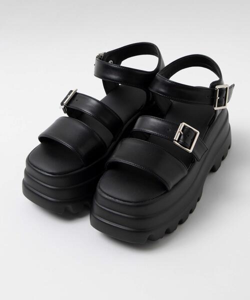 WEGO（ウィゴー）の「WEGO/ボリュームソールダブルベルトサンダル（サンダル・レディース・ブラック・LARGE/MEDIUM）」の4枚目の写真