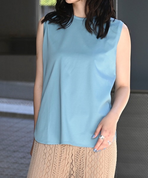 &HALF(アンドハーフ)の「シルケットスムースロングタンク(タンクトップ・レディース・ブラック/ホワイト/ネイビー/グレイッシュベージュ/ピンク/サックスブルー・M/L)」の7枚目の写真