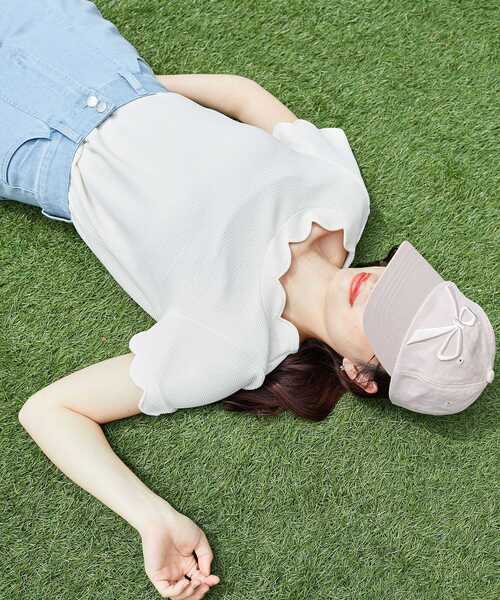 MAJESTIC LEGON（マジェスティックレゴン）の「【WEB限定アイテム】スカラップカットトップス（Tシャツ/カットソー・レディース・ネイビー/アイボリー/ブラック・MEDIUM）」の2枚目の写真