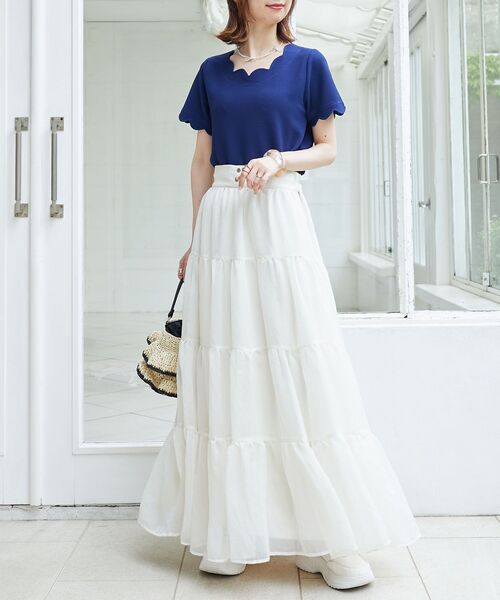 MAJESTIC LEGON（マジェスティックレゴン）の「【WEB限定アイテム】スカラップカットトップス（Tシャツ/カットソー・レディース・ネイビー/アイボリー/ブラック・MEDIUM）」の14枚目の写真