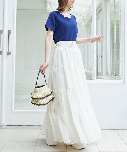 MAJESTIC LEGON（マジェスティックレゴン）の「【WEB限定アイテム】スカラップカットトップス（Tシャツ/カットソー・レディース・ネイビー/アイボリー/ブラック・MEDIUM）」の13枚目の写真