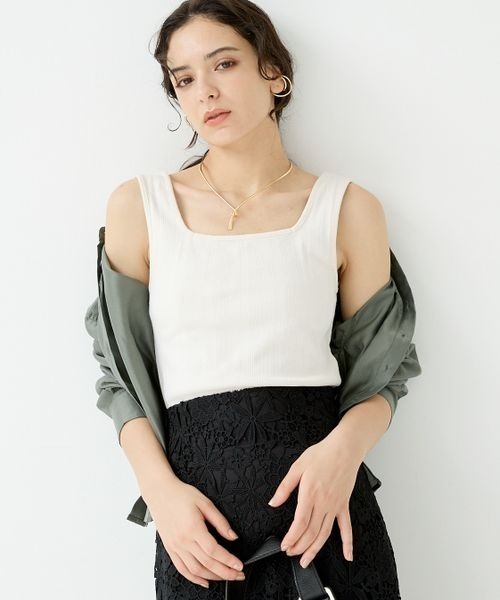 Andemiu（アンデミュウ）の「【WEB限定】2WAYテレコタンク129310（タンクトップ・レディース・ブラック/オフホワイト・FREE）」の5枚目の写真