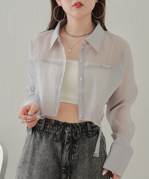 ブラウス シャツ ガーターデザインシャツ レディース ガーターデザインシャツ ELLEgirl｜クロスプラス公式通販サイト