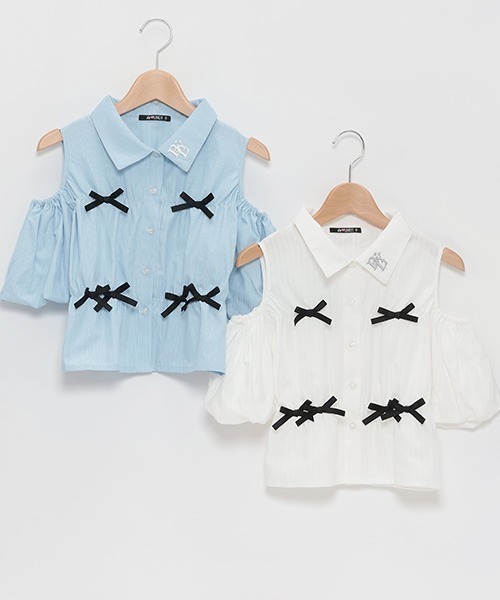 by LOVEiT（バイラビット）の「肩開きリボンブラウス（シャツ/ブラウス・キッズ・オフホワイト/サックスブルー・120cm/130cm/140cm/150cm/160cm）」の3枚目の写真