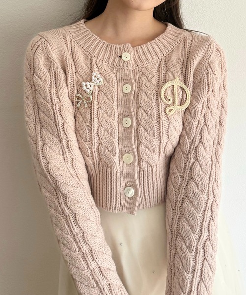 DEICY（デイシー）の「ケーブルショートカーディガン（カーディガン/ボレロ・レディース・オフホワイト/杢グレー/ピンク・FREE）」の3枚目の写真
