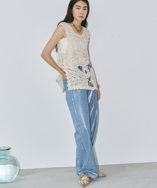 新品✨CADUNE リボン ニット ノースリニット　グレー　ジャスグリッティー マリンニットノースリーブ / GRACE CONTINENTAL | GRACE