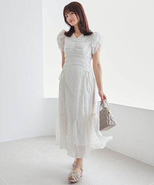 MAJESTIC LEGON(マジェスティックレゴン)の「サイドレースアップレディワンピース(ワンピース・レディース・ホワイト系その他2/ブラック系その他・MEDIUM)」の1枚目の写真