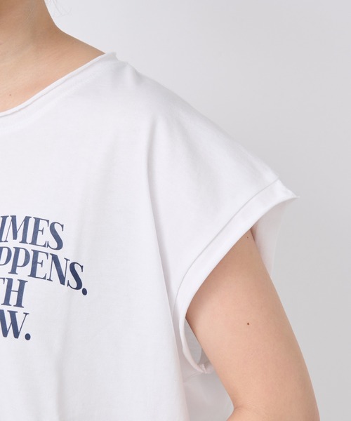 un dix cors(アンディコール)の「《1枚でも、インナーとしても◎》シルケット風ロゴTシャツ(Tシャツ/カットソー・レディース・オフホワイト/ネイビー・FREE)」の4枚目の写真