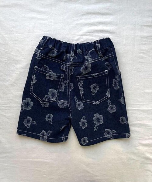 セール】フラワージャガード / 花柄(ハイビスカス) デニムハーフパンツ