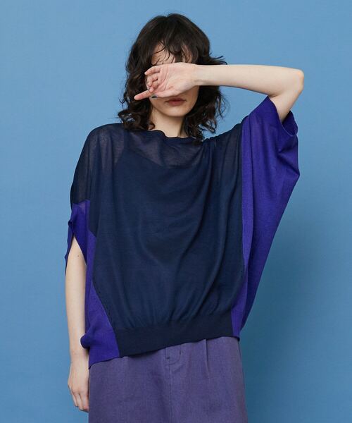 FRAPBOIS（フラボア）の「スルードニット（ニット/セーター・レディース・ベージュ/ネイビー・1）」の2枚目の写真