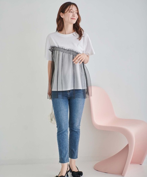 アシンメトリーカットソー フェアリーグランジ セール】アシンメトリーチュールフリルカットソー（Tシャツ