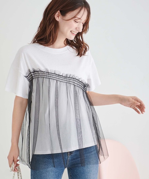 セール】アシンメトリーチュールフリルカットソー（Tシャツ