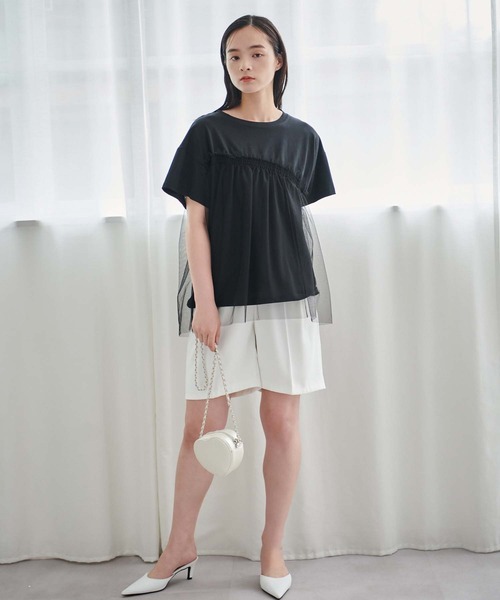 セール】アシンメトリーチュールフリルカットソー（Tシャツ