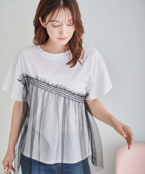 セール】アシンメトリーチュールフリルカットソー（Tシャツ