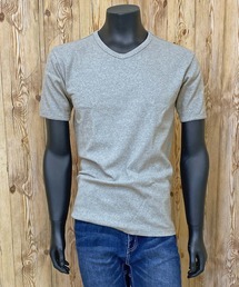 リブ 半袖 Vネック Tシャツ デイリーウェア