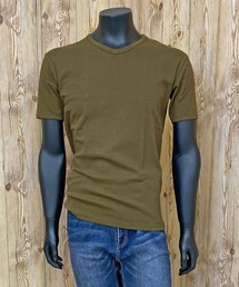 リブ 半袖 Vネック Tシャツ デイリーウェア