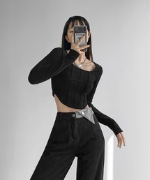 ラインデザインクロップドロングTシャツ
