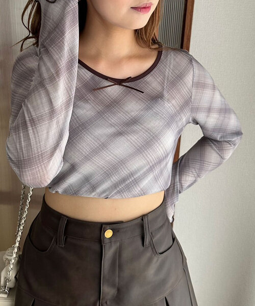 OLIVE des OLIVE（オリーブデオリーブ）の「シアインナー（Tシャツ/カットソー・レディース・アイボリー/ブラック/チェック・FREE）」の18枚目の写真