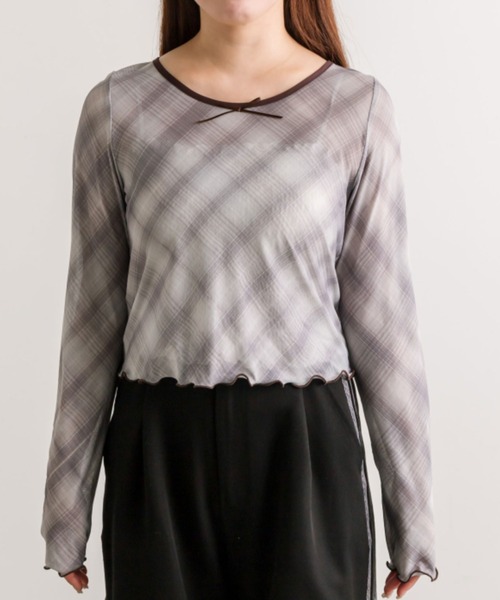 OLIVE des OLIVE（オリーブデオリーブ）の「シアインナー（Tシャツ/カットソー・レディース・アイボリー/ブラック/チェック・FREE）」の3枚目の写真