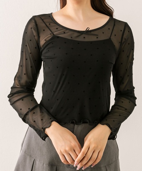 OLIVE des OLIVE（オリーブデオリーブ）の「シアインナー（Tシャツ/カットソー・レディース・アイボリー/ブラック/チェック・FREE）」の2枚目の写真