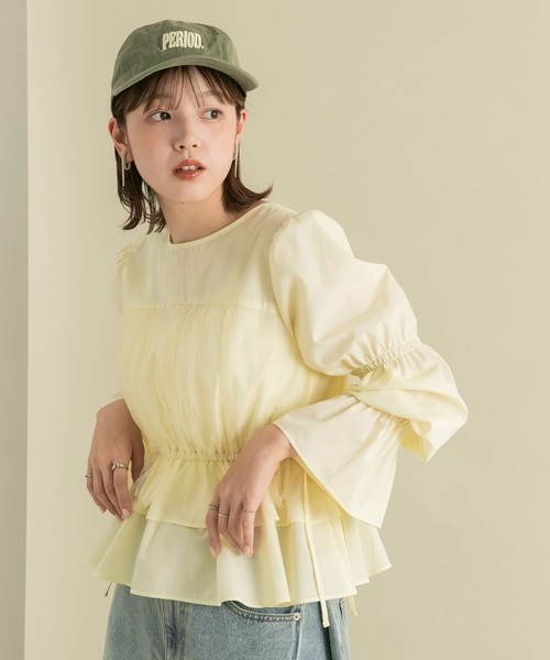 KBF（ケイビーエフ）の「2WAYチュールドッキングブラウス（シャツ/ブラウス・レディース・グリーン/アイボリー/ダークブラウン・ONE）」の13枚目の写真