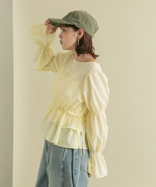 KBF（ケイビーエフ）の「2WAYチュールドッキングブラウス（シャツ/ブラウス・レディース・グリーン/アイボリー/ダークブラウン・ONE）」の15枚目の写真