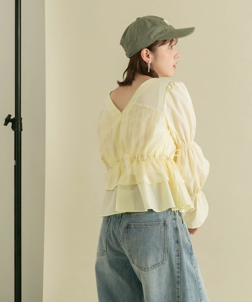 KBF（ケイビーエフ）の「2WAYチュールドッキングブラウス（シャツ/ブラウス・レディース・グリーン/アイボリー/ダークブラウン・ONE）」の17枚目の写真